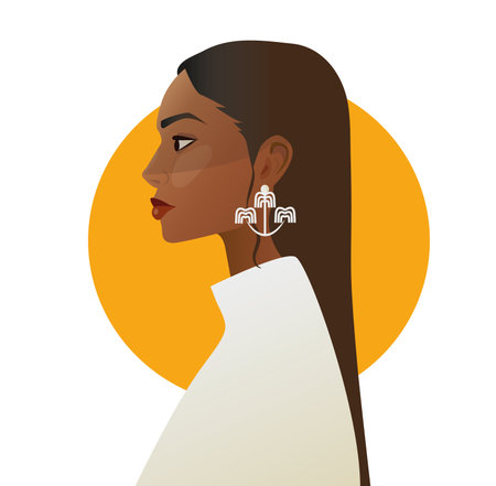 swarthy girl of a model girl in white clothes and earrings.のイラスト素材