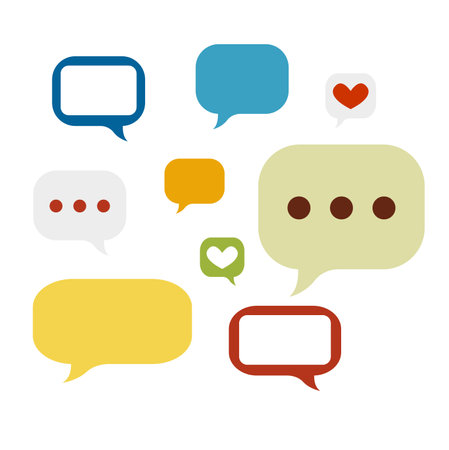 Hand of person hold cellphone text message online with diverse friends. Man communicate on internet on social media on smartphone. Modern technology and communication. vector illustration.のイラスト素材