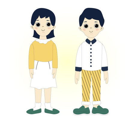 Set of happy kids in different clothes. Pupils with books and backpacks. vector.Set of preschoolers children teenagers characters in different poses,clothes,wear. Children fashion models.Kids apparel.のイラスト素材