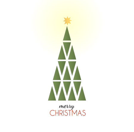 Christmas tree made of white lace snowflakes. The Star of Bethlehem shines on the top of his head. dark night sky. dark blue background. Flat vector illustration with gradient.のイラスト素材