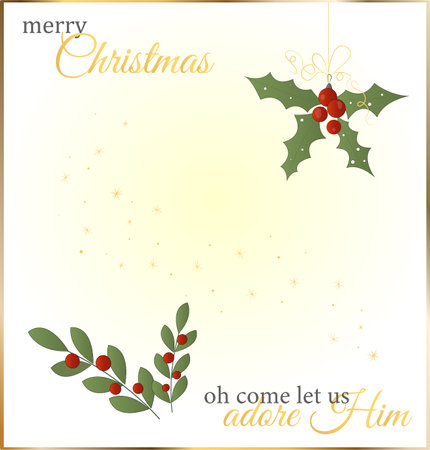 Mistletoe. Vector illustration of hanging fluffy mistletoe sprigs with berries and red bow isolated on white background for Christmas cards and decorative design.のイラスト素材