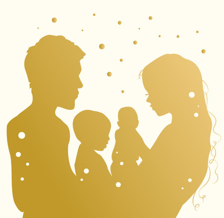 Happy family icon in simple figures. children, dad and mom stand together. Vector can be used as logotype.のイラスト素材
