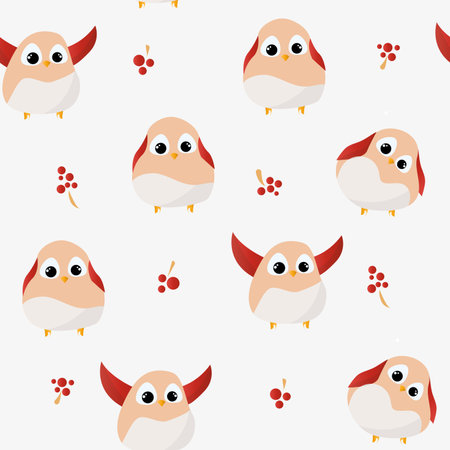 Winter birds robins sitting on snow-covered branches of mountain ash. flat simple stain styleのイラスト素材