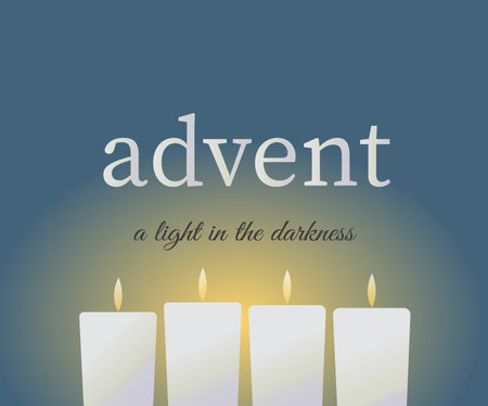 Christmas card with candles and mistletoe, symbolizing Advent. holiday illustrationのイラスト素材