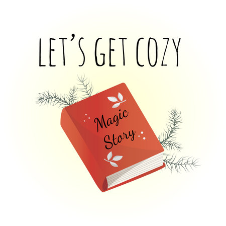 Cartoon red book. The magic book. mysterious book with fairy tales in red coverのイラスト素材