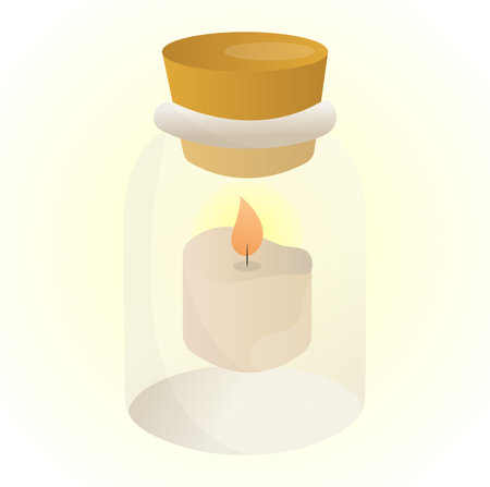 Candle in the bottle with magic sparks. Candle light inside the bottle. vector illustration. Candle in the dark. kids poster.のイラスト素材