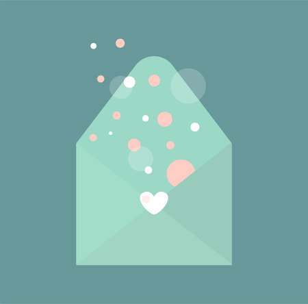 Colorful cartoon letters. Envelope with love message. St Valentine day themed vector illustration for icon, stamp, label, badge, certificate, brochure, gift card, poster or banner decorationのイラスト素材