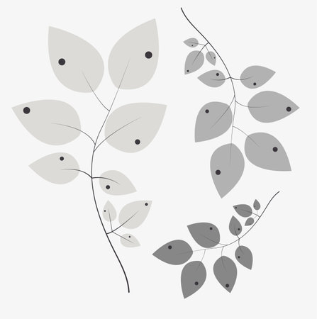 Herbal minimalist and modern vector banner. Hand painted plants, branches, leaves on a white background. Greenery wedding simple horizontal template. All elements are isolated and editableのイラスト素材
