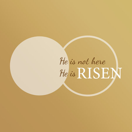 He is not here He is Risen - typography quote with Calvary and caves on the background. Easter Sunday, Holy Week postcard with sunrise and text Matthew 28.6. vector illustrationのイラスト素材