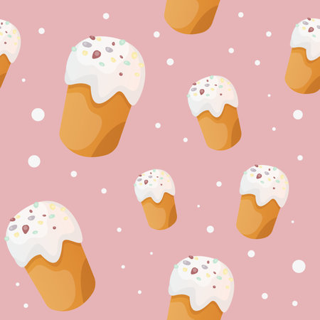 Seamless holiday pattern with easter bunny, easter basket, sun and cloudsのイラスト素材