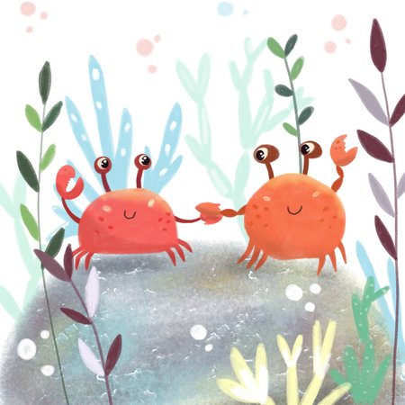 Two Crabs Under the Sea Illustrationの写真素材