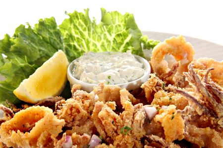 Deep fried Calamari platter. の写真素材