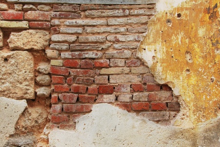 Old weathered brick wall with stucco.の写真素材