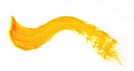 Yellow paint streak isolated on white. の写真素材