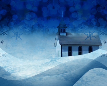 Festive Christmas church snow sceneの写真素材