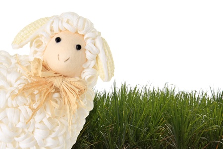 Easter sheep and grass on a white background 