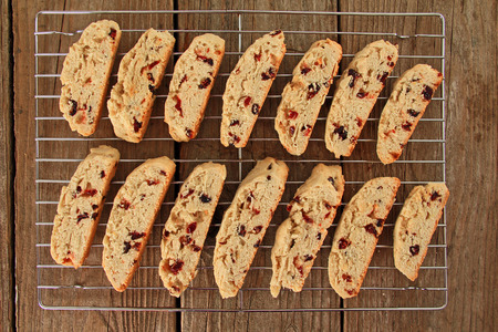 Freshly baked almond and cranberry biscotti.の写真素材