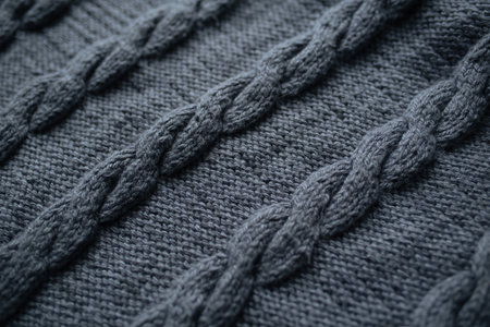 Closeup of grey knitted texture. Selective focus. Toned.