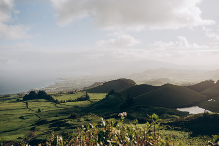 View of the Azores Islands from the Mirador de Sao Miguel