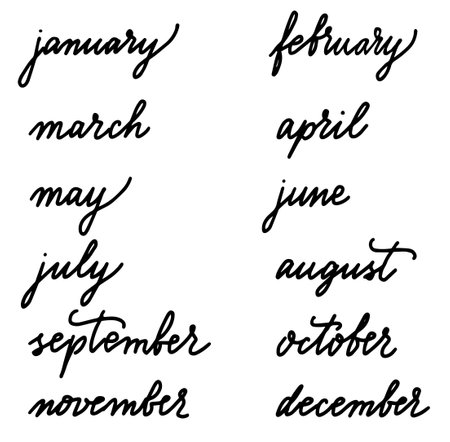 handwritten month of the year calligraphy isolated vector wordsのイラスト素材