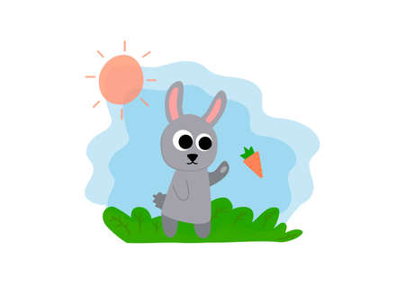 Easter vector with cute bunny, rabbit, hand drawn illustration. Postcard or invitation for holiday.
