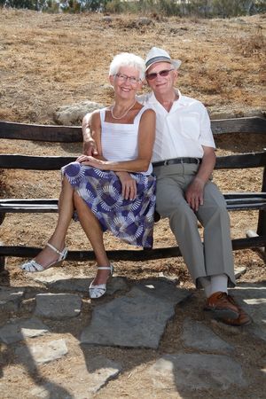 senior couple relaxing outdoorsの写真素材