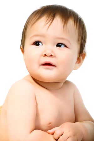 Adorable happy baby. Isolated on white background.の写真素材