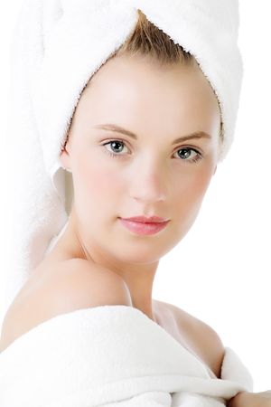 Relaxation - beautiful young woman isolated on white background. の写真素材