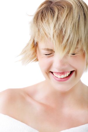 Happiness - beautiful young woman isolated on white background.の写真素材