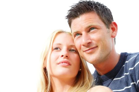 Close-up portrait of a young happy couple. Shallow DoF.の写真素材