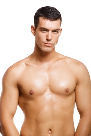 Healthy muscular young man. Isolated on white background.の写真素材