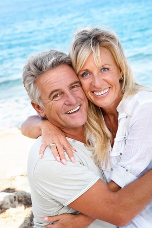 Portrait of a happy romantic couple outdoors.の写真素材