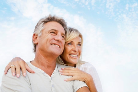 Portrait of a happy romantic couple outdoors.の写真素材