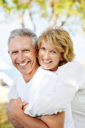 Portrait of a happy mature couple outdoorsの写真素材