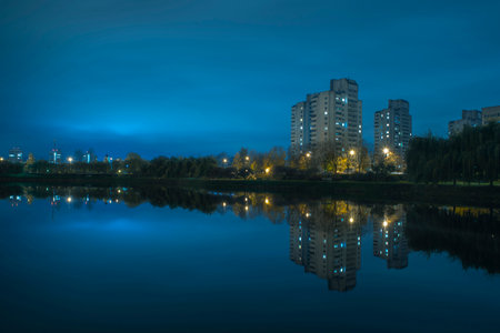 Night city landscap, panorama overcastの写真素材