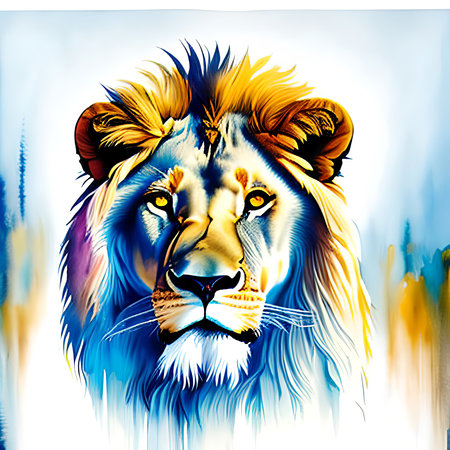 Lion Double Exposure, Muted Watercolors Generative Aiの素材
