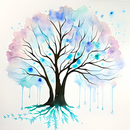 Silhouette of a Tree Against a Background Galaxy Map as Tree, Muter Watercolorsの素材