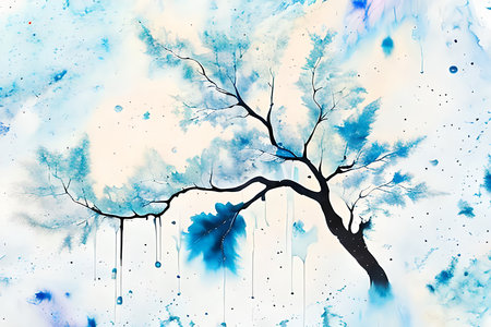Silhouette of a Tree Against a Background Galaxy Map as Tree, Muter Watercolorsの素材