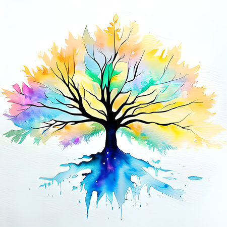 Silhouette of a Tree Against a Background Galaxy Map as Tree, Muter Watercolorsの素材