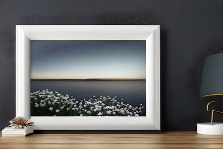 Podium Display Home office concept, picture frame mockup, wall background, Elegant working space, interior designの素材