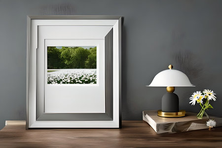 Podium Display Home office concept, picture frame mockup, wall background, Elegant working space, interior designの素材