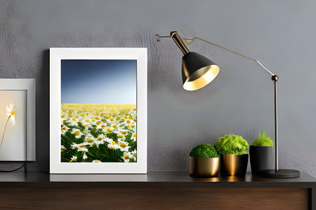Podium Display Home office concept, picture frame mockup, wall background, Elegant working space, interior designの素材