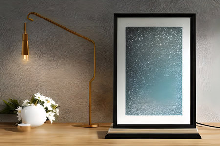Podium Display Home office concept, picture frame mockup, wall background, Elegant working space, interior designの素材