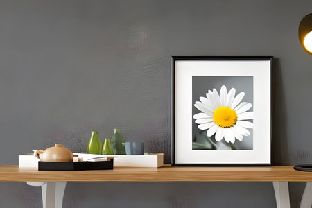 Podium Display Home office concept, picture frame mockup, wall background, Elegant working space, interior designの素材