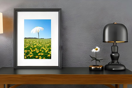 Podium Display Home office concept, picture frame mockup, wall background, Elegant working space, interior designの素材