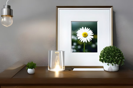 Podium Display Home office concept, picture frame mockup, wall background, Elegant working space, interior designの素材