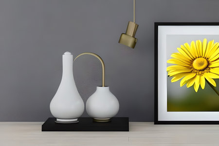 Podium Display Home office concept, picture frame mockup, wall background, Elegant working space, interior designの素材
