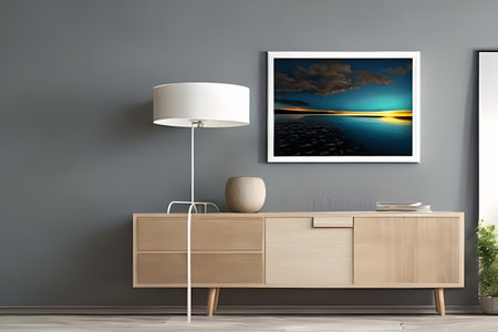 Podium Display Home office concept, picture frame mockup, wall background, Elegant working space, interior designの素材