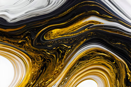 luxury fluid pour art varied and balanced abstract subject matter featuring the colours chinese white neutural tint lamp black and glitter goldの素材