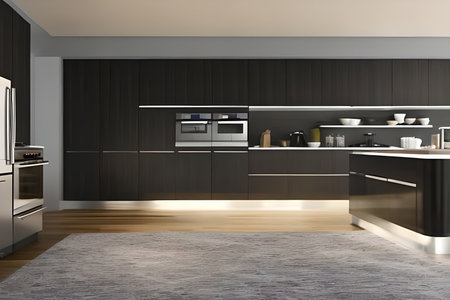Interior of modern kitchen, comfortable lifestyle, 3d Render illustrationの素材